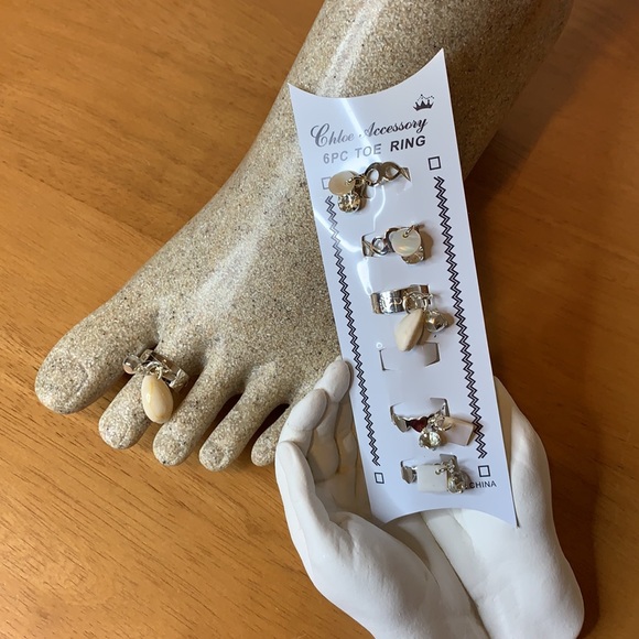 Silver 6-Piece Adjustable Sea Shell Toe Ring Set - Picture 7 of 11